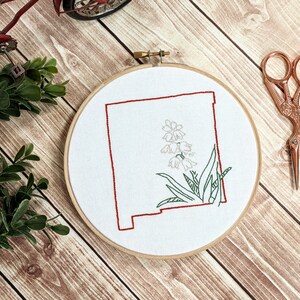 New Mexico State Outline with the Yucca Flower- Hand Embroidered Finished Product- Unique Gift for Her