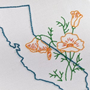 Digital Hand Embroidery Pattern I State of California Outline with Poppies I Easy Beginner Pattern image 3