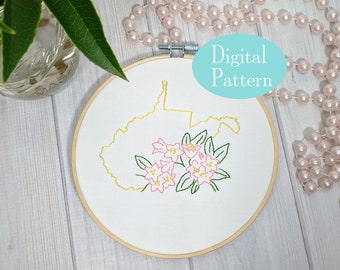 Rhododendron-borduurpatroon West Virginia: beginners DIY (digitale download)