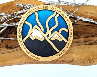 When my Heart is Overwhelmed, Wooden Mountain Wall Art 10cm