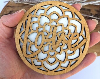 Love Mandala Wooden Wall Plaque 10cm