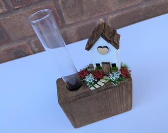 Miniature House Bud Vase made from Reclaimed Wood, Home Accent Propagation Station