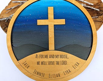 Personalized Wooden Wall Art, Serving the Lord Cross Plaque (25cm)