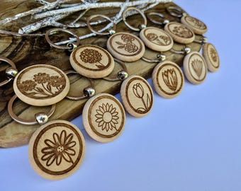 Wild Flower Laser Engraved Personalised Keyrings