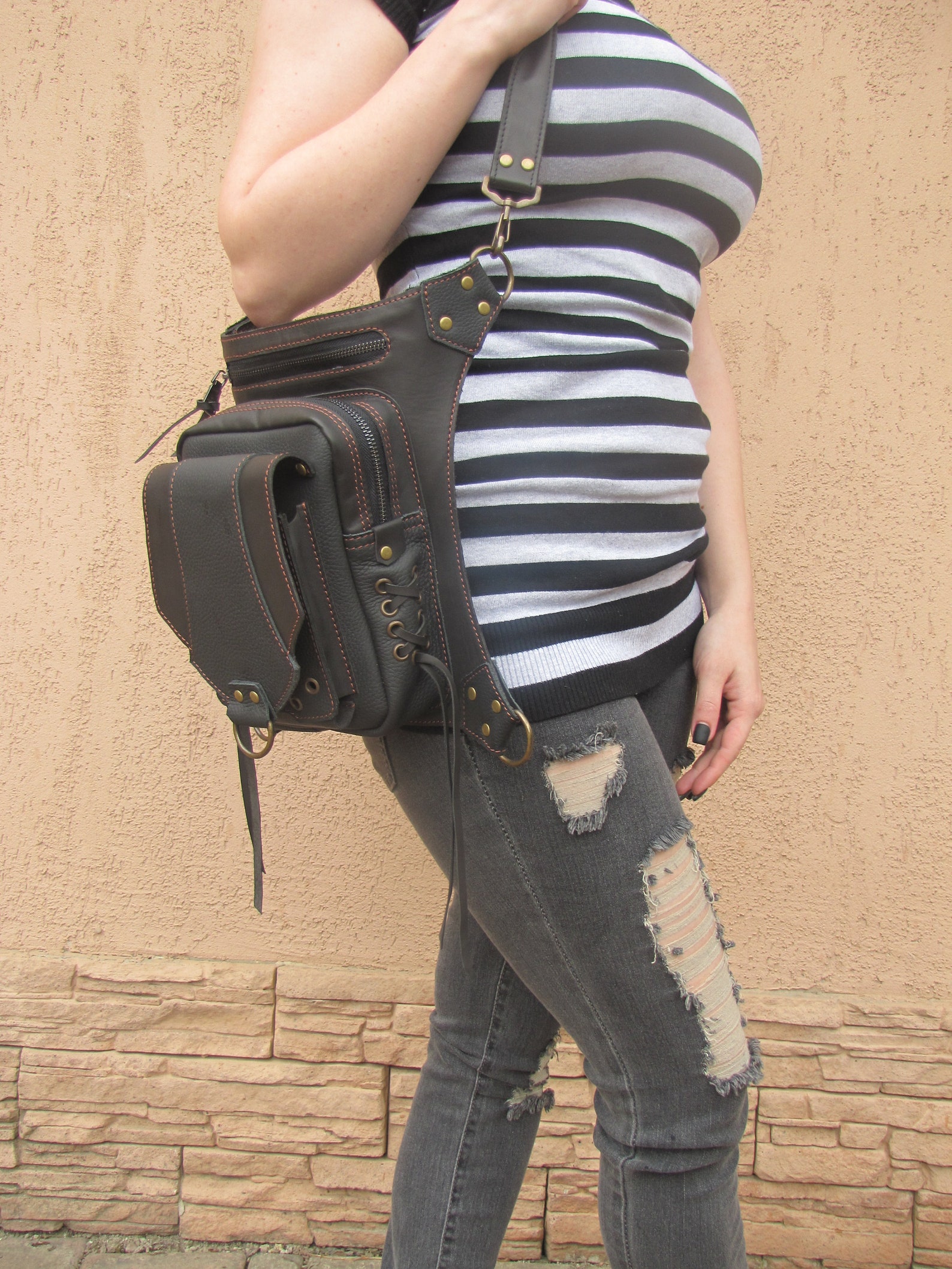 Hip holster leg waist bag leather Thigh purse men Backpack Etsy