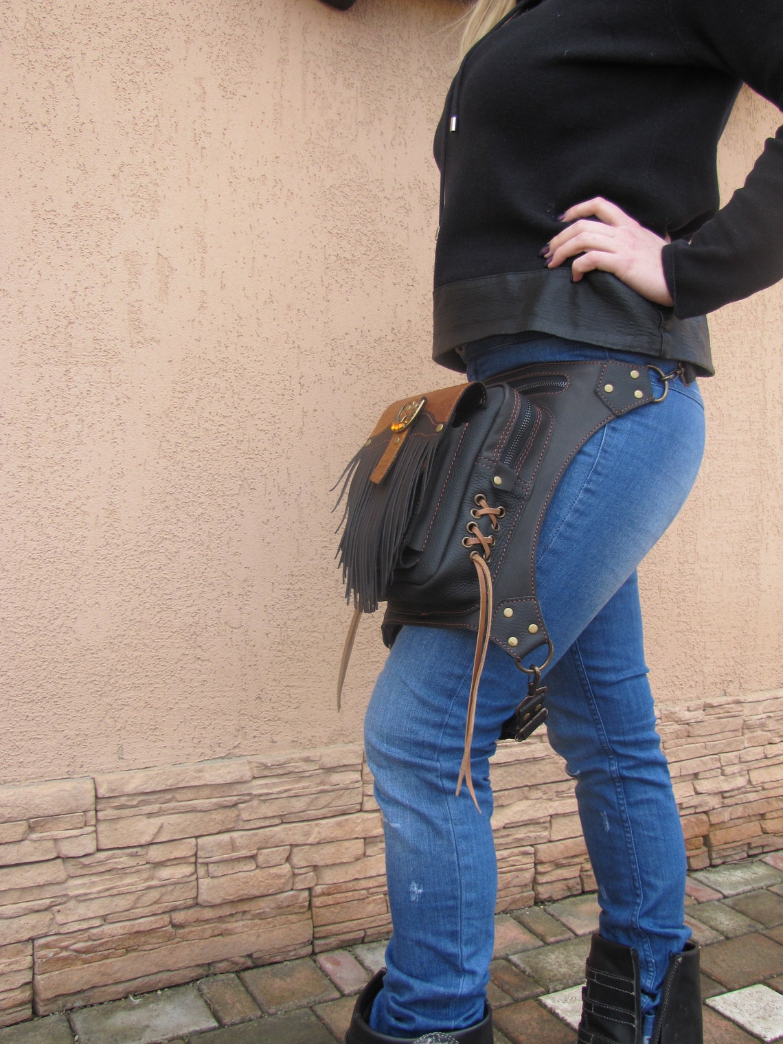 Holster bag women leather Backpack Thigh holster Leg holster Etsy