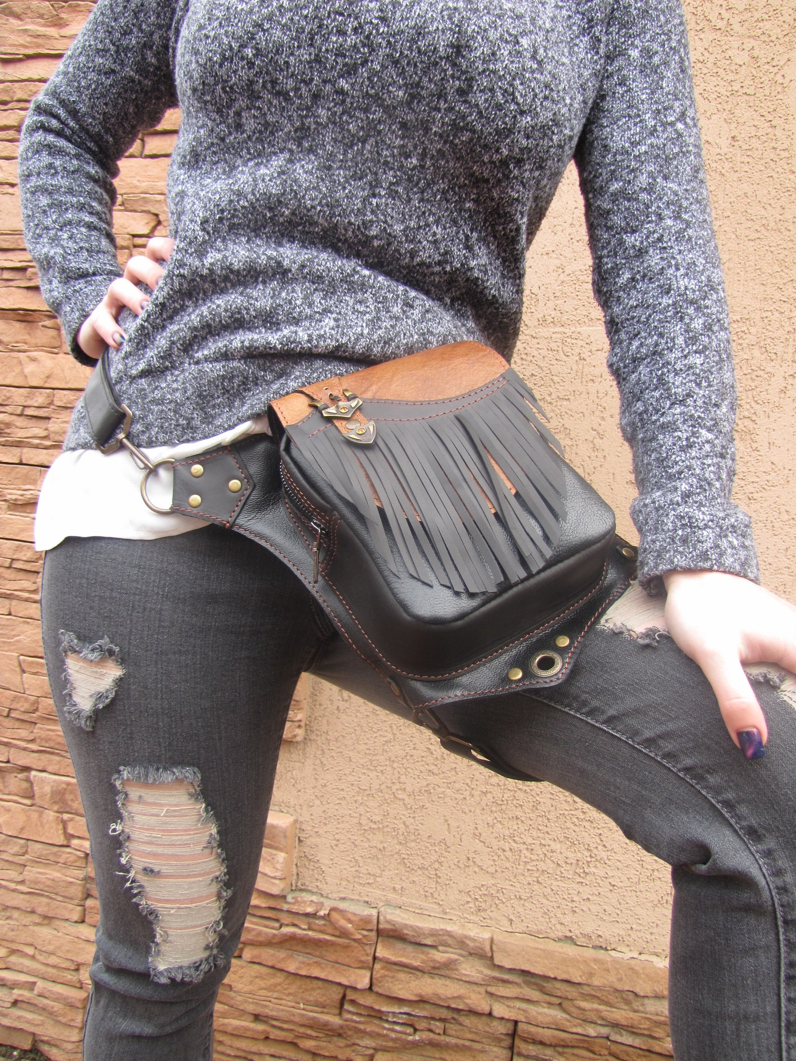 Holster bag women leather Leg holster bag Thigh bag Waist bag Etsy