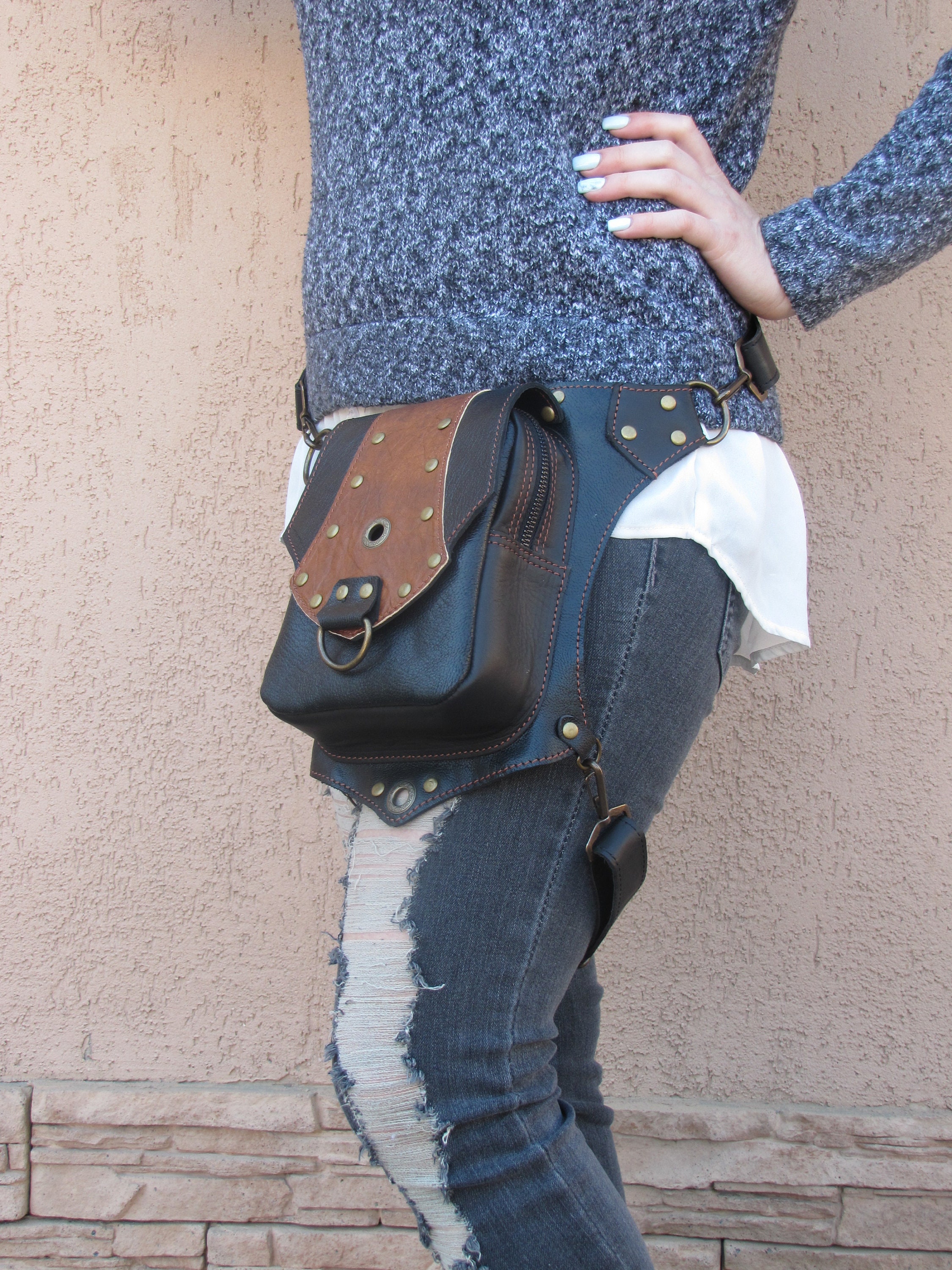 Holster leg hip bag leather women Thigh bag Leg holster bag Etsy