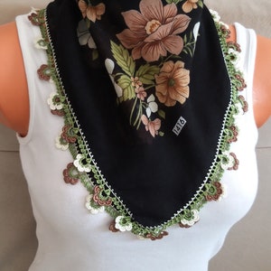 Scarf Colorful Scarf,flowered scarf, Square scarf,Floral Shawl,Headband,Fashion,Bandana,Knitted Flowers,Scarf Angel,Floral Scarf, For Her