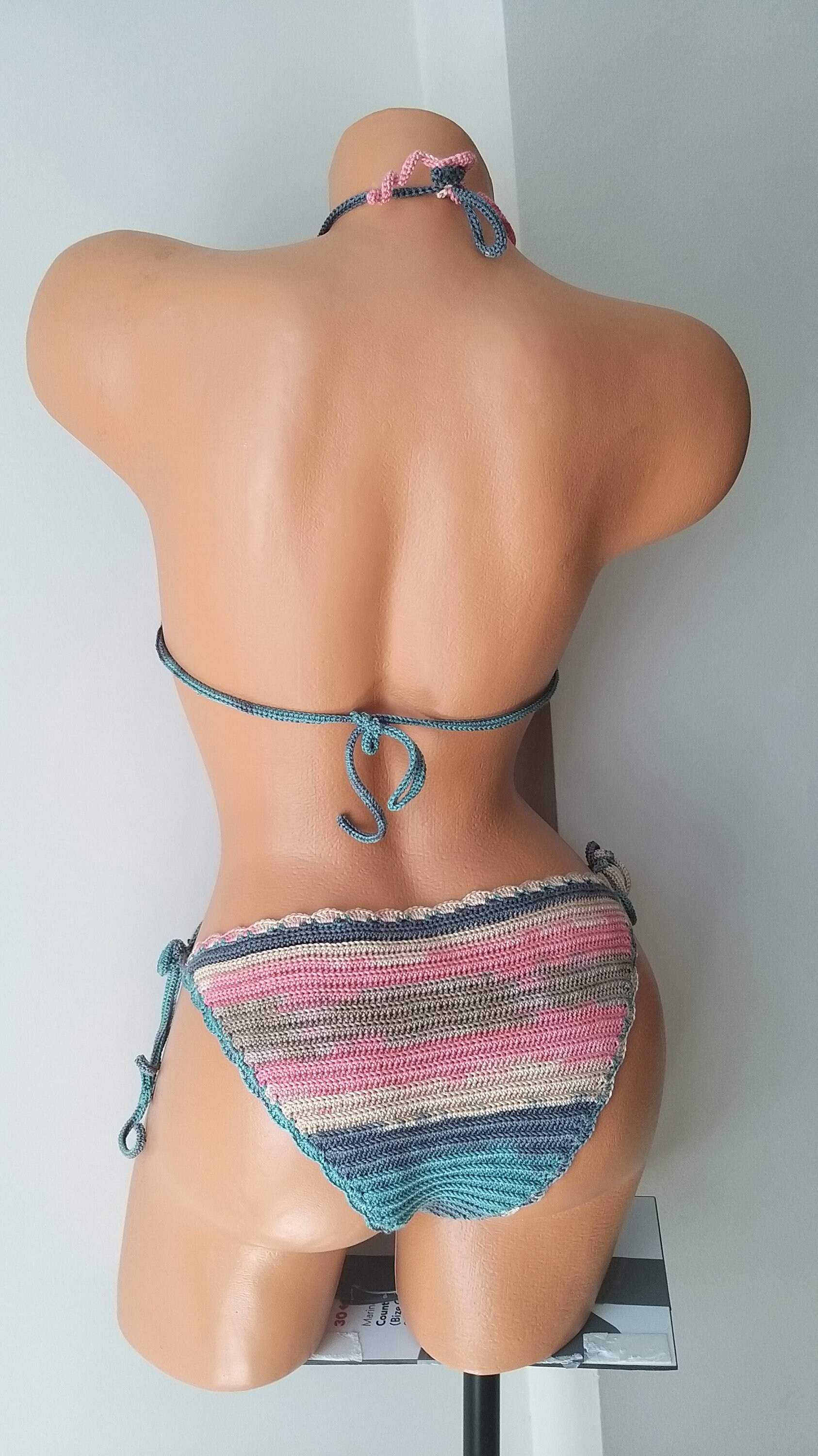 High-Waisted Swimsuit Solid Color Crochet Bikini
