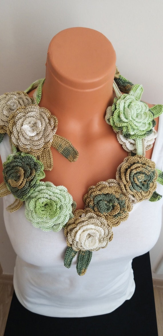 Crochet Lariat New Crochet Flower Necklaceflower | Etsy