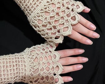 Gants en maille Gants en dentelle faits main Mitaines au crochet Gants de mariage Gants demi-doigts Mitaines d'été