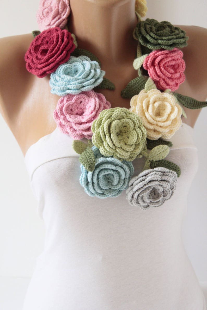 Necklace Crochet Flower Necklaceflower Necklaceflower Etsy