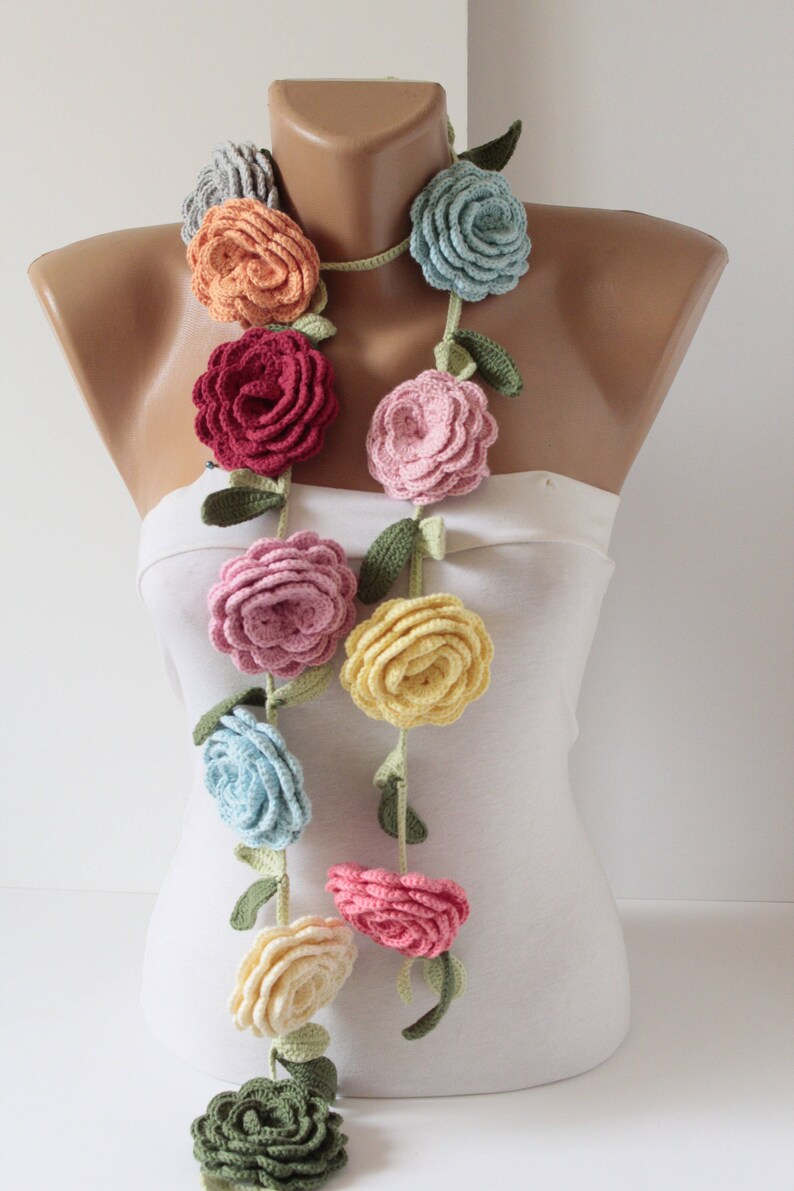 Necklace Crochet Flower Necklaceflower Necklaceflower Etsy