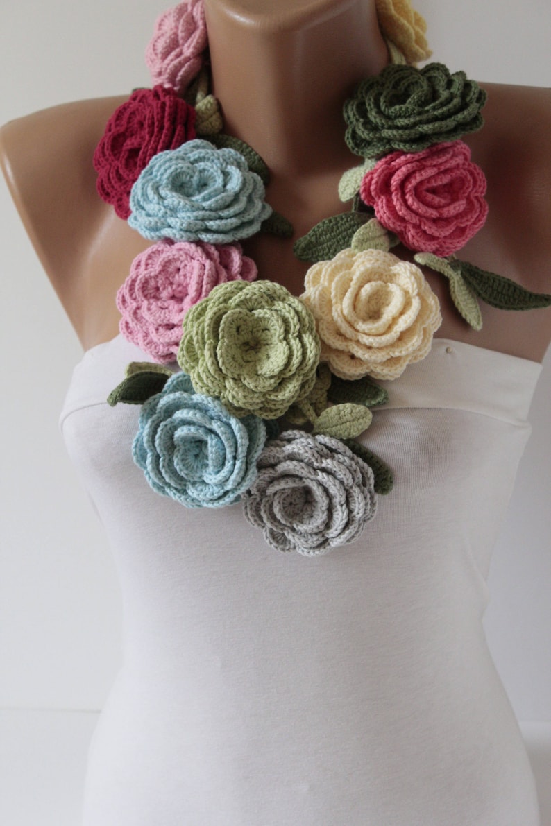 Necklace Crochet Flower Necklaceflower Necklaceflower Etsy