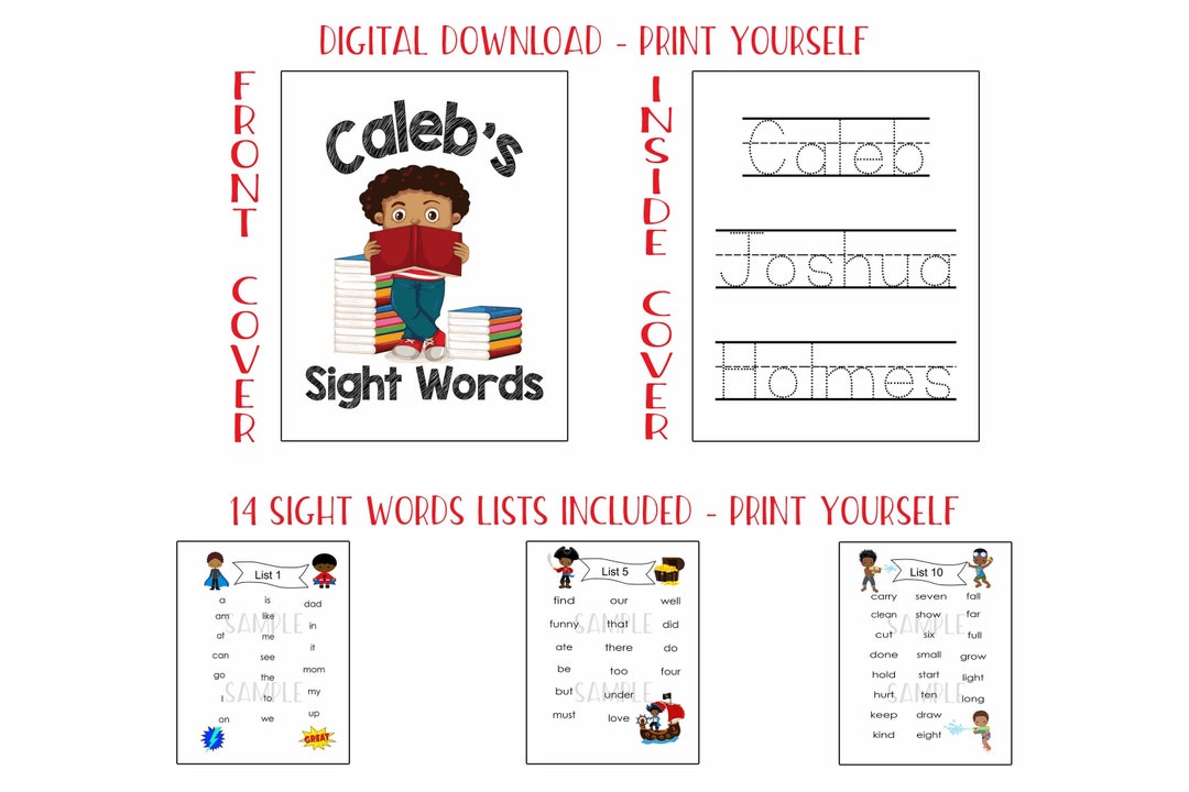 DIGITAL Sight Words List Personalized Cover With Name Learning Toy ...