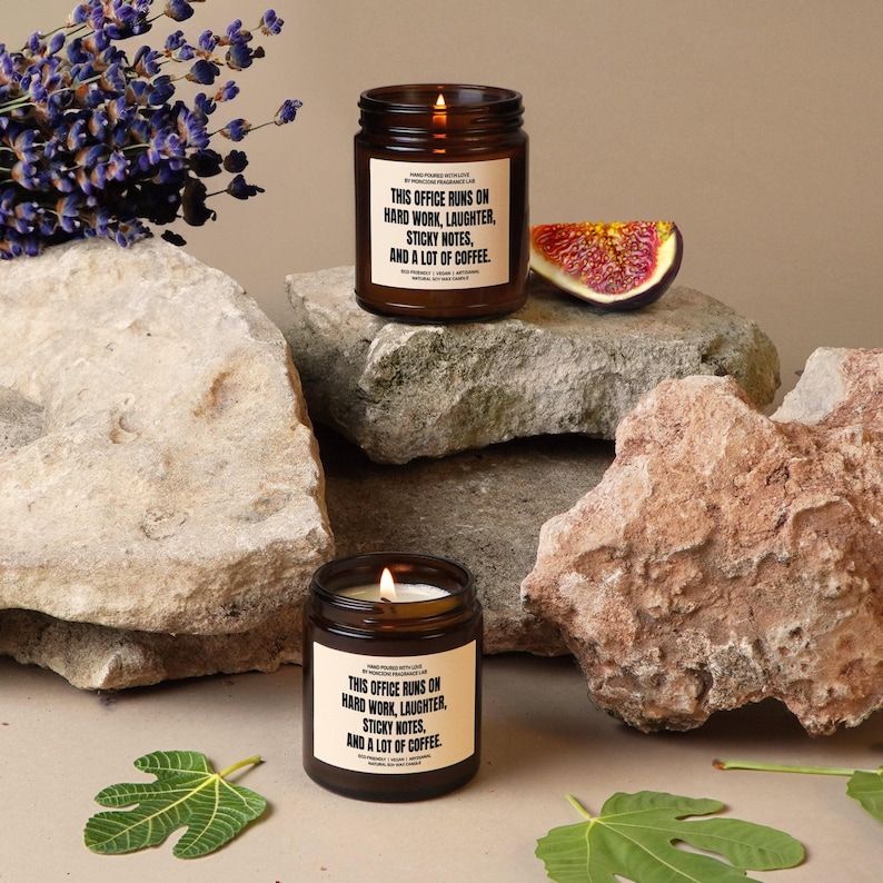 This Office Runs on Hard Work, Laughter, Sticky Notes, and a Lot of Coffee, Funny Office Candle, Perfect Gift for Coworkers and Office Decor image 2