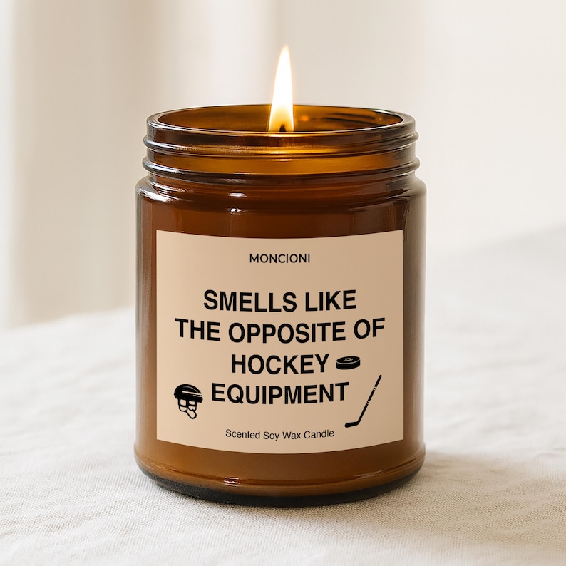 Hockey Player Gift Candle - Smells Like The Opposite Of Hockey Equipment Soy Candle, Funny Hockey Mom Dad Gift, Team Player Present image 1