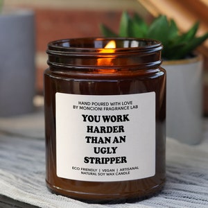 You Work Harder Than an Ugly Stripper Scented Soy Candle, Funny Candle Gifts for Women, New Job Gifts, Boss Day Gifts, Gift for Him