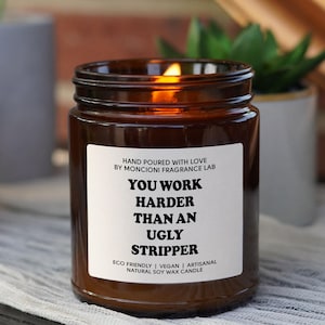 You Work Harder Than an Ugly Stripper Scented Soy Candle, Funny Candle Gifts for Women, New Job Gifts, Boss Day Gifts, Gift for Him