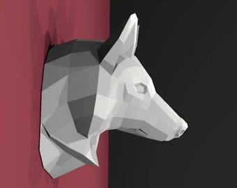 Paper WOLF trophy to assemble yourself // creative leisure // Papercraft // Decoration // Sculpture // DIY // gift idea // Origami
