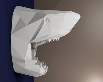 Paper SHARK trophy to assemble yourself // creative leisure // Papercraft // Decoration // Sculpture // DIY // gift idea // Origami