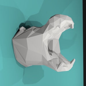 Trophée HIPPOPOTAME en papier à monter soi-même // loisir créatif // Papercraft // Déco // Sculpture // DIY / idée cadeau / Origami / animal