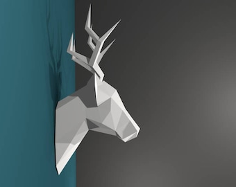 Trophée CERF en papier à monter soi-même // loisir créatif // Papercraft // Déco // Sculpture // DIY // idée cadeau // Origami // animal