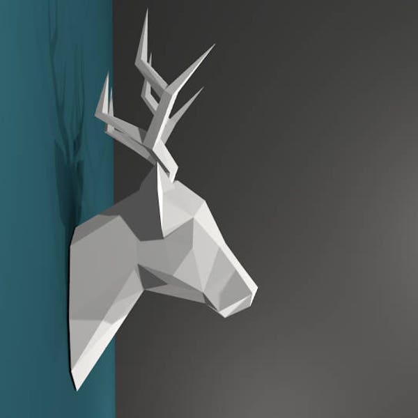 Trophée CERF en papier à monter soi-même // loisir créatif // Papercraft // Déco // Sculpture // DIY // idée cadeau // Origami // animal