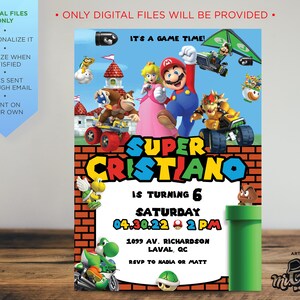 Super Mario Brothers Verjaardag, Mario Brothers Uitnodiging, Mario, Luigi, Mario Party, Mario Cart Uitnodiging, Super Mario Uitnodiging