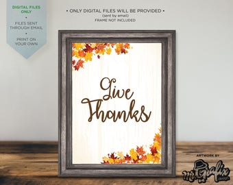 Thanksgiving, Give Thanks, Frame, Table Decor, Leaves, Digital Print, Wall Frame