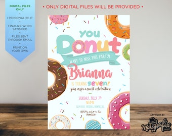 Donut Party, Donut Birthday, Donut Invitation, Donuts, Doughnuts, Girl birthday, Donut Girl birthday, Donut Birthday Invitation, You Donut,