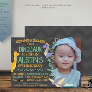 Dinosaur Birthday Invitation, Dinosaurs, Birthday, Invitation, Stomp, Roar, 3 ans, 4 ans, Inviter, Cartes, Dinos, Dinosaures garçon