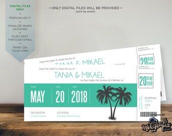 Save the date Invitation, Wedding, Destination Wedding, Invitation, Boarding Pass invitation, down south wedding, save the date, palm trees