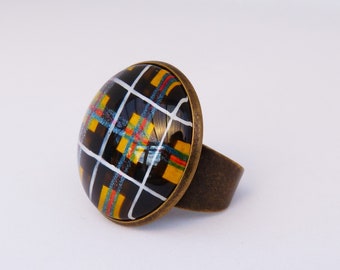 St Piran/'s Day Kernow Hand-painted Cornish Tartan Adjustable Ring Cornwall