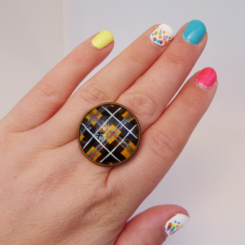 St Piran/'s Day Kernow Hand-painted Cornish Tartan Adjustable Ring Cornwall