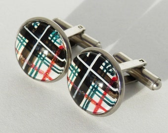 Stainless Steel Cuff Links - Cornish St Piran's Tartan - Cornish Gifts - St Piran's Day - Kernow