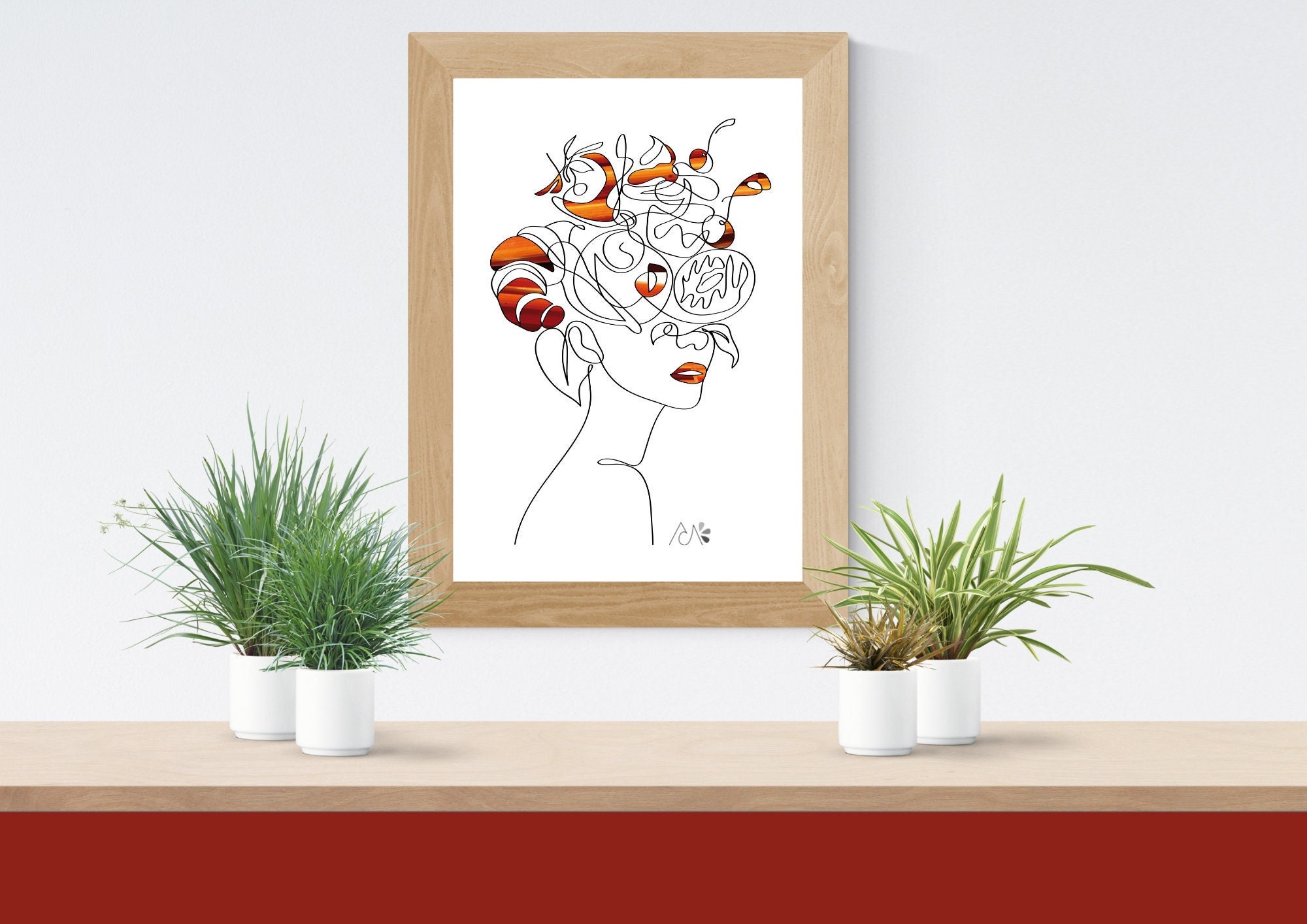 Affiche Art Minimaliste Colore Chic et Fin - Piece Unique Fait-Main en Marqueterie de Paille - Color