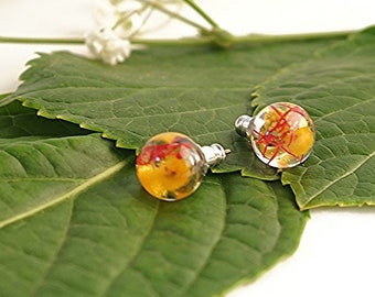 Resin earrings, Wattle gumnut sphere studs, Gift for her nature jewellery unique earrings