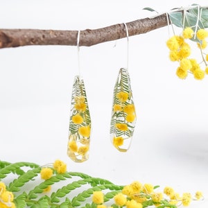 Resin earrings, Wattle dangle earrings, Gift for her nature jewellery unique earrings