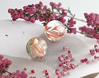 Small pink petal sphere studs Gift for her best friend gift