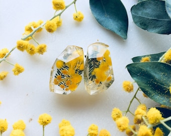 Eco Resin earrings wattle faceted studs Gift for her best friend gift nature lover gift