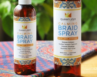 Braid + Locks Calming Spray | Relieves Itchiness | Soothes Tension + Tightness | Prevent Breakage |  Healthy Hair Growth | Queen Jaja