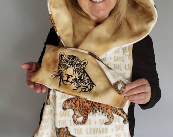 Save the Leopards Hooded Scarf with Pockets