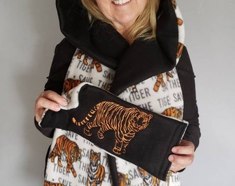 Save the Tigers Hooded Scarf with Pockets