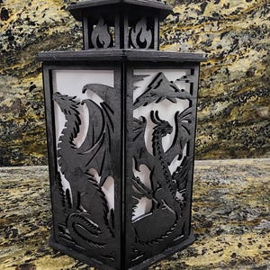 Dragon Silhouettes Wooden Lantern