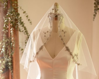 ORCHIDS MANTILLA VEIL | wedding veil, bridal veil, mantilla veil, tulle veil, beaded veil, ivory veil