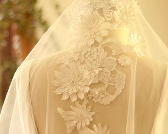 ASTER VEIL | wedding veil, bridal veil, wedding veil with blusher, lace veil, tulle veil, ivory veil, 3D lace