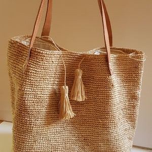 Handmade raffia tote bucket bag