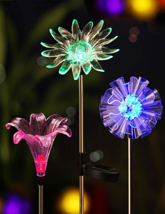 LED Solar Lily Blumen Pfahl Lichter Außenbeleuchtung Garten Weg Leuchten Deko 